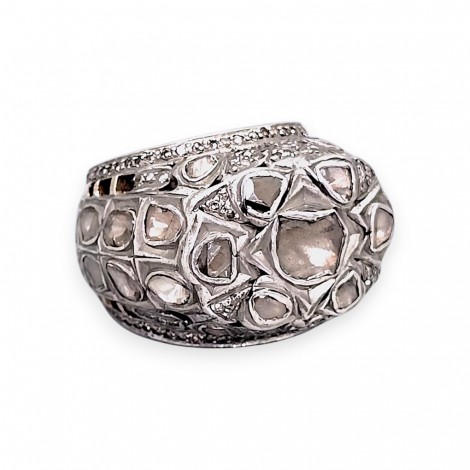 Impresionant inel cocktail Mughal Revival manufacturat în aur 14k și argint cu diamante naturale 5.54 CT | cca. 1970 - 1980